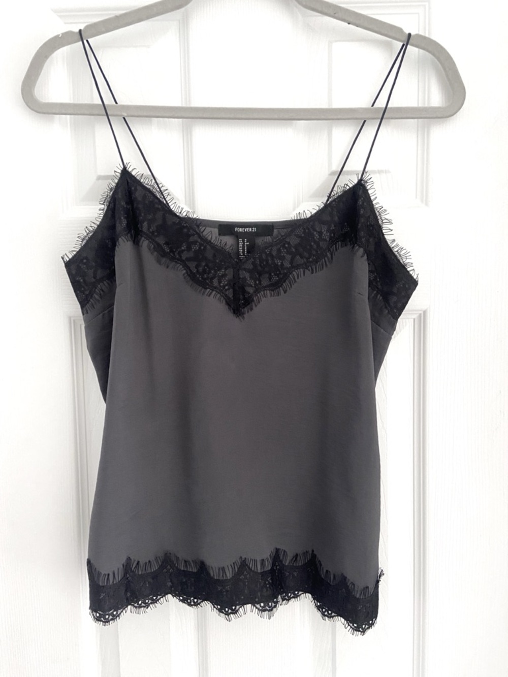 FOREVER 21 | Charcoal Gray Lace-Trim Camisole Top